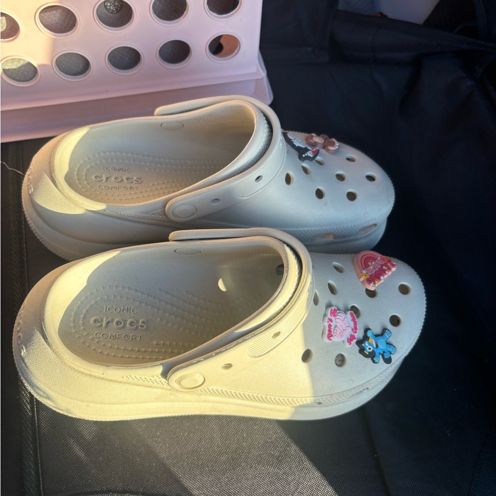 CROCS Women's Cream Platform Clogs with Charms